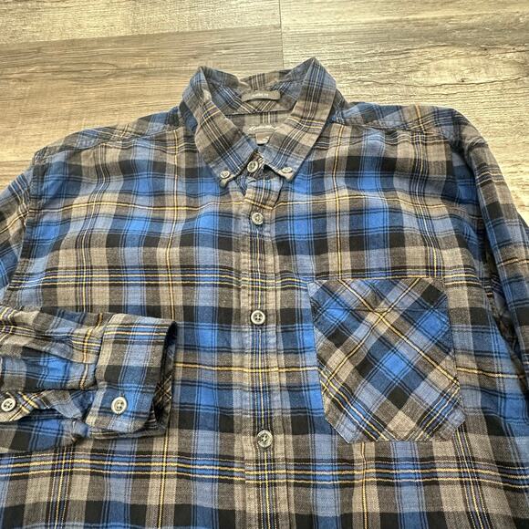 Eddie Bauer Blue Tan Tartan Plaid Mens L Classic‎ Fit Flannel Button Down Shirt - Picture 1 of 11